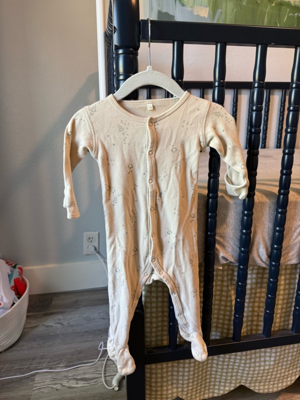Quincy Mae Cream Star & Rocket Footed One-Piece